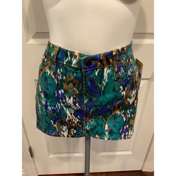 Joe's Jeans "Forest Enchanted " Green Splatter Print Denim Mini Skirt, Size 27 - Picture 1 of 7